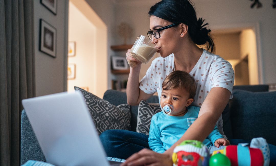 Mom juggling work and life